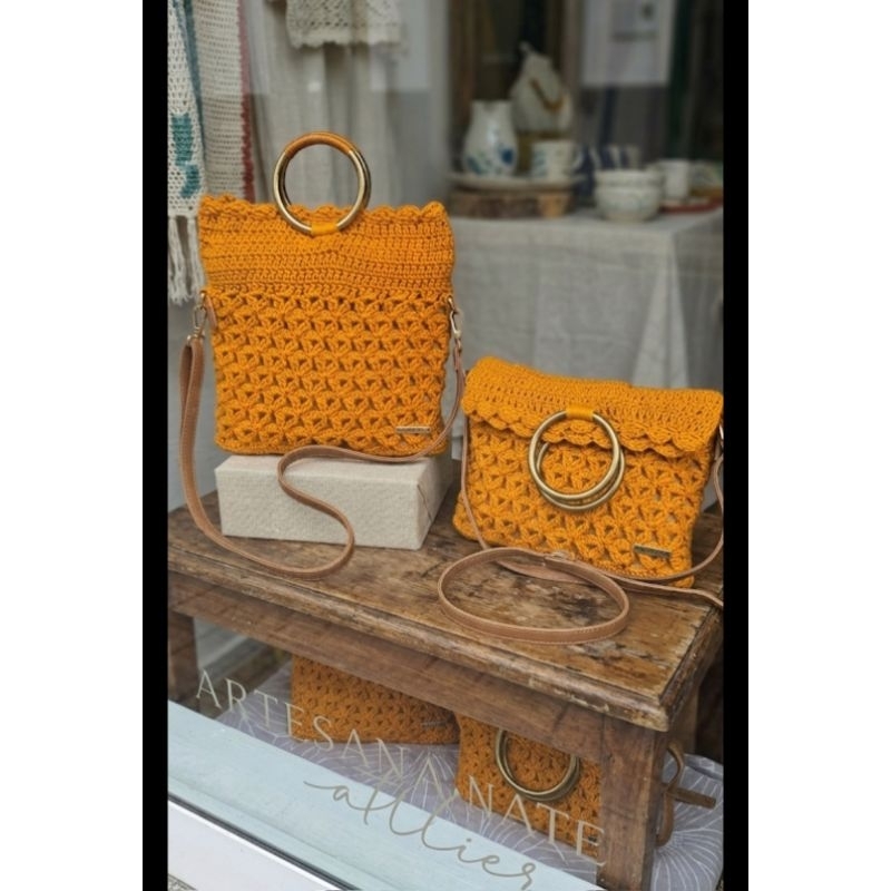 BOLSA/CLUTCH/CROCHE/LARANJA/QUEIMADO