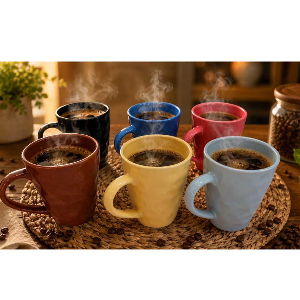 Jogo 6 cor Sortido Canecas de Ceramica 270ml Capuccino - Rio de Ouro / Café Chá Leite Mesa Kit Conjunto