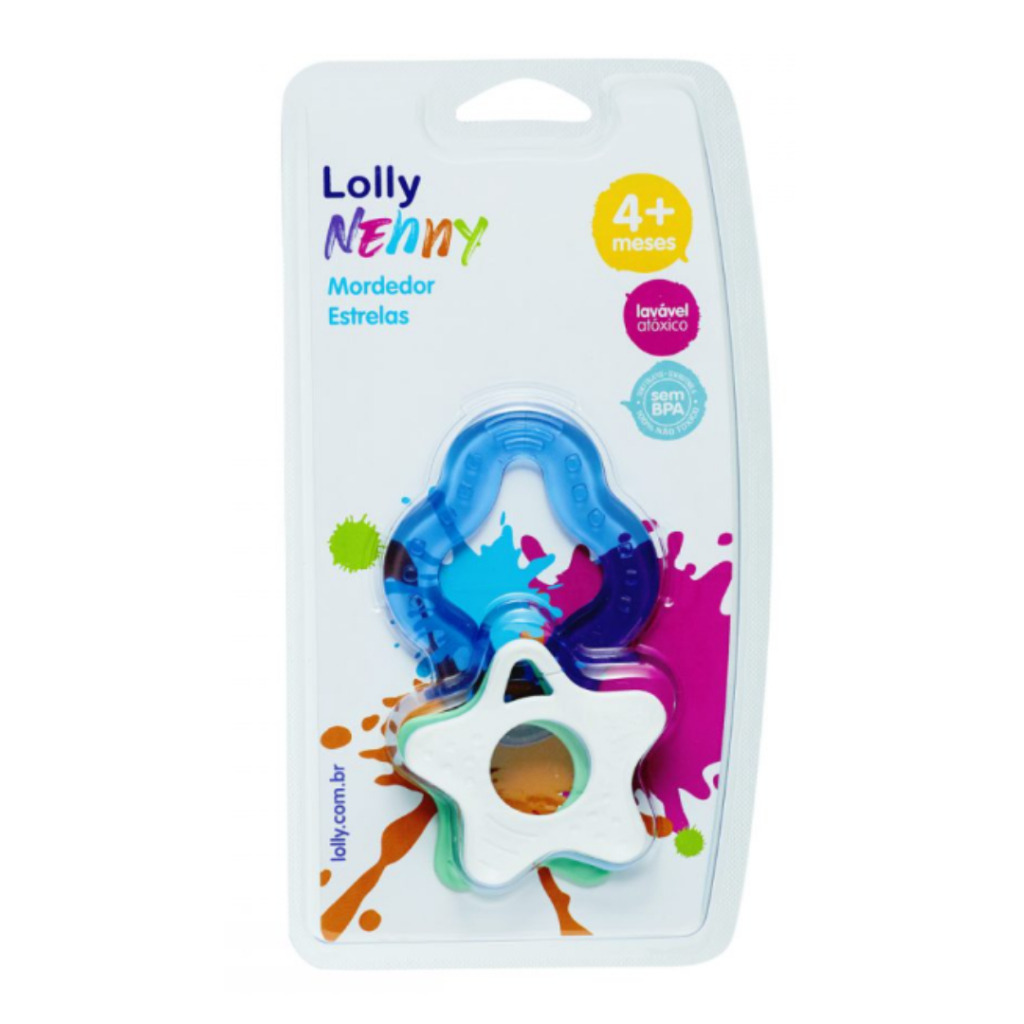 Detalhes do Mordedor Infantil Estrela Lolly Nenny Alivia Dores e Coceira Azul ou Rosa