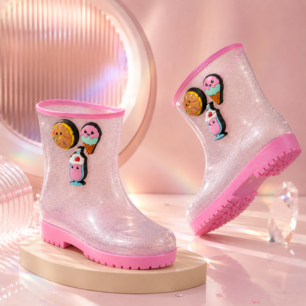 Bota Galocha Infantil Feminina Menina Bottons Removíveis Doces & Lacinhos Exclusiva Lançamento