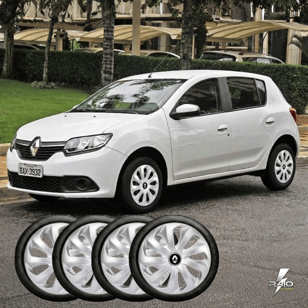 Calota Renault Aro 14 Prata Jogo 4 Peças Para Roda De Ferro Sandero Clio Logan Duster