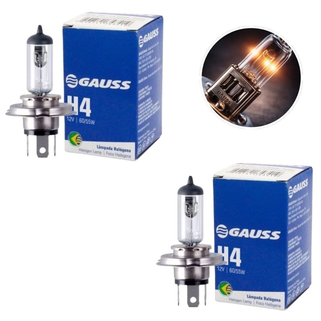 Par Lâmpadas Farol H4 Gauss Alto Baixo 12v 55 60 W Original