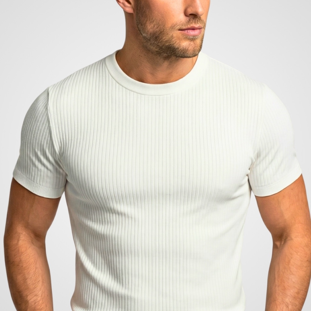 Camiseta masculina canelada Slim estilo americano Lisa Premium academia rapper