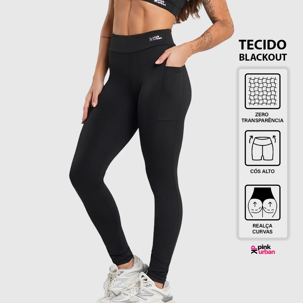 Calça Legging Fitness Feminino Bolso Cintura Alta Balance Blackout Zero Transparência — imagem 1