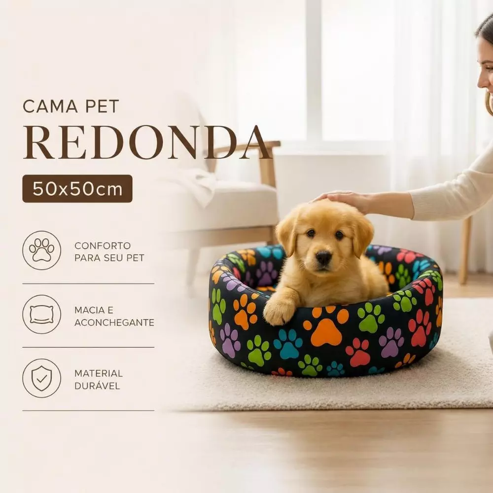 Cama Caminha Pet para Cachorro ou Gato Médio 50cm x 50cm Lavável Redonda