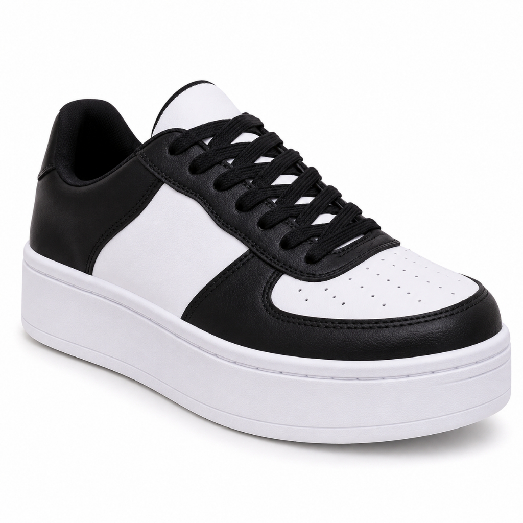 Tênis Feminino Casual Street Leve Macio Qualidade Dia a Dia Confortável Branco Preto