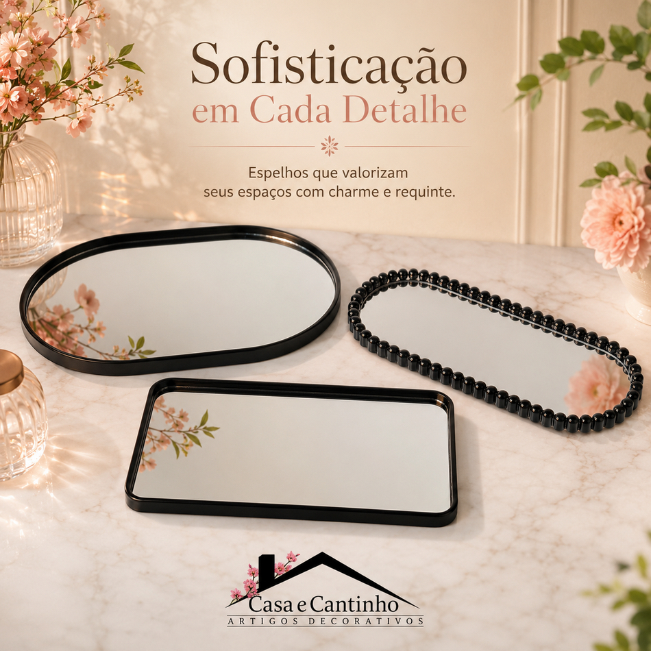 Bandeja Espelhada Banheiro Lavabo Bandeja Decorativa Multiuso
