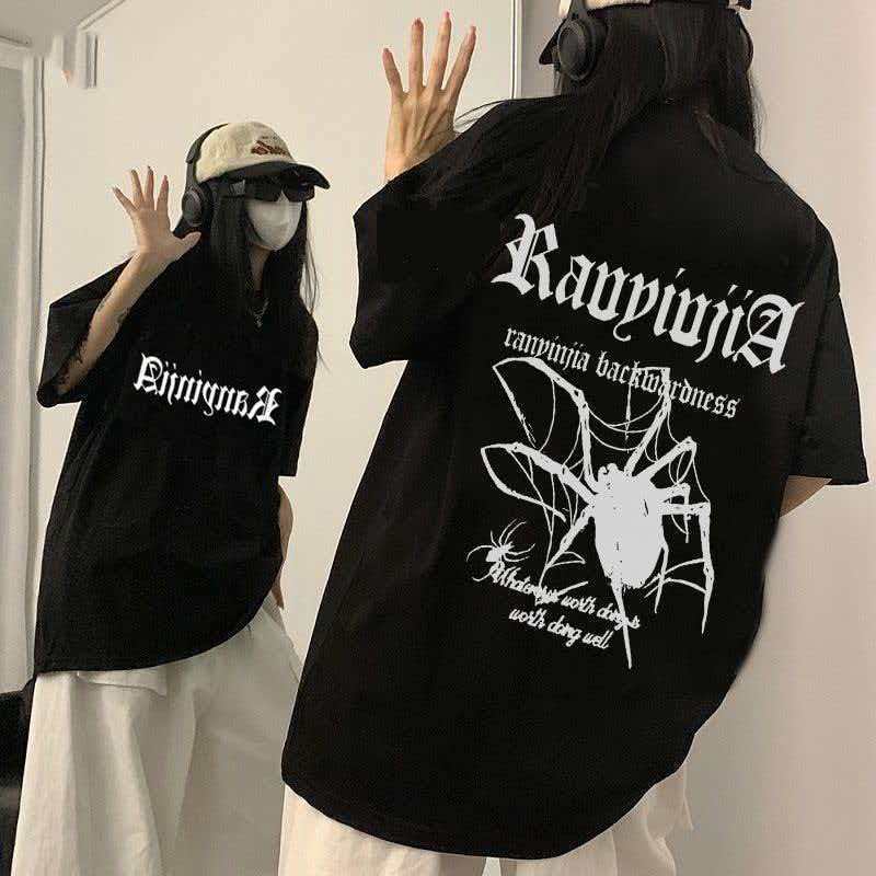 Camiseta Unissex Branca Oversize Estampa Aranha Streetwear Algodão