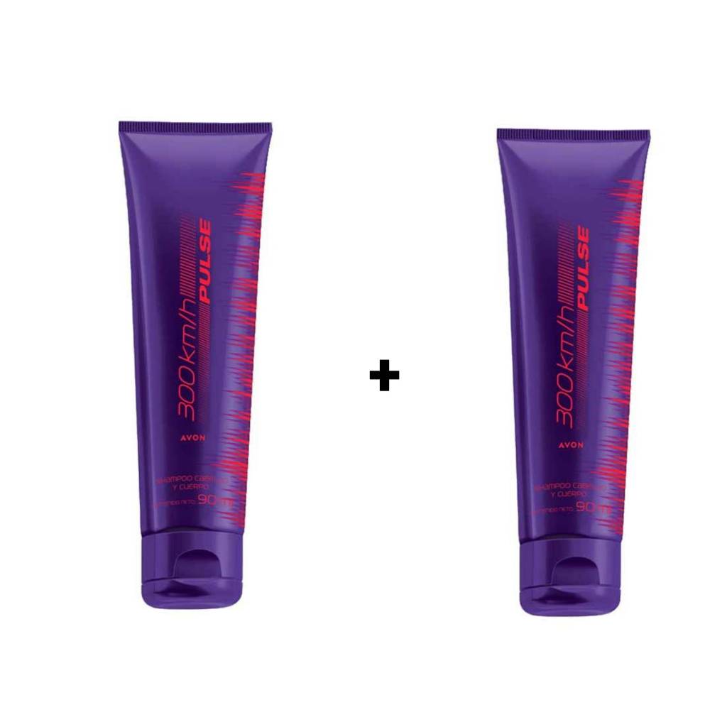 Kit com 02 unidades do 300 Km H Pulse Shampoo Cabelo e Corpo 90ml Avon