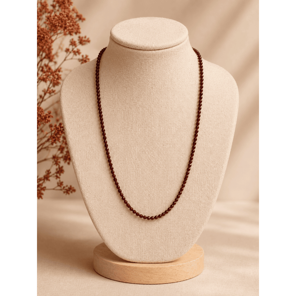 Colar Granada Facetada 2mm Feminino Folheado Em Prata 40cm Ajustável
