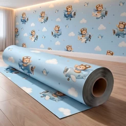 Papel de Parede Adesivo Para Quarto Menino Bebê Infantil Azul Aviador Piloto