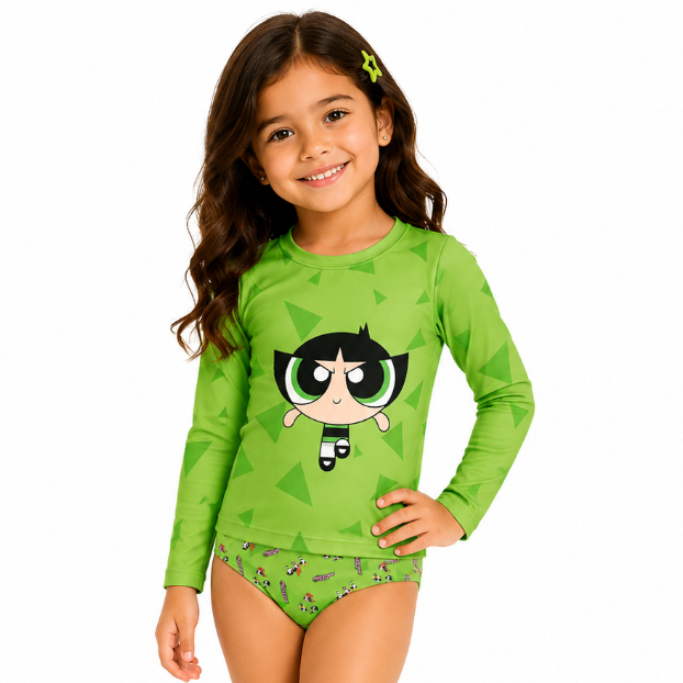 Conjunto Uv Feminino Infantil (camisa De Proteção + Biquíni) Personagem mini laço
