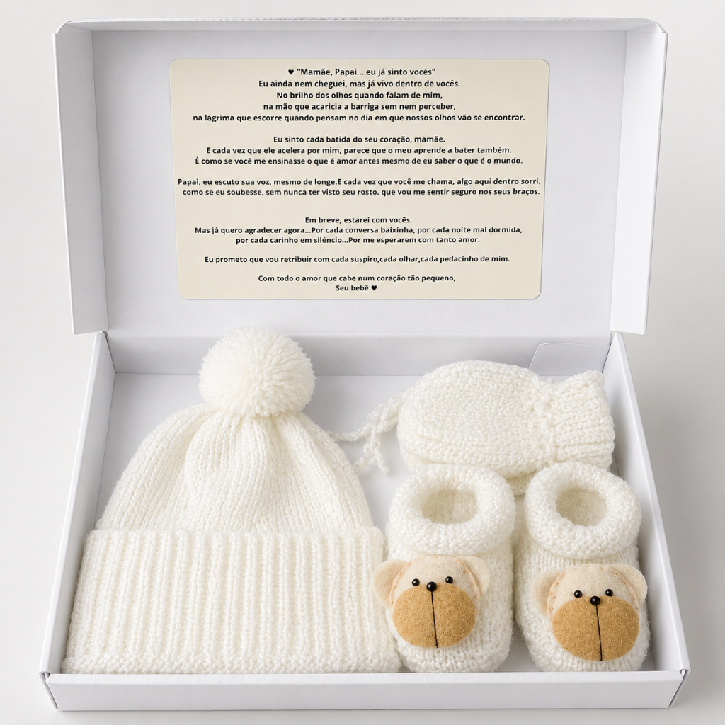 Kit Bebê Recém Nascido Tricô Touca Luva  Sapatinho Inverno Revelação Maternidade Enxoval Mesversário