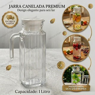 Jarra de Vidro 1 Litro com Tampa, Jarra de Suco, Jarra de Agua, Design Canelado - Envio Rápido