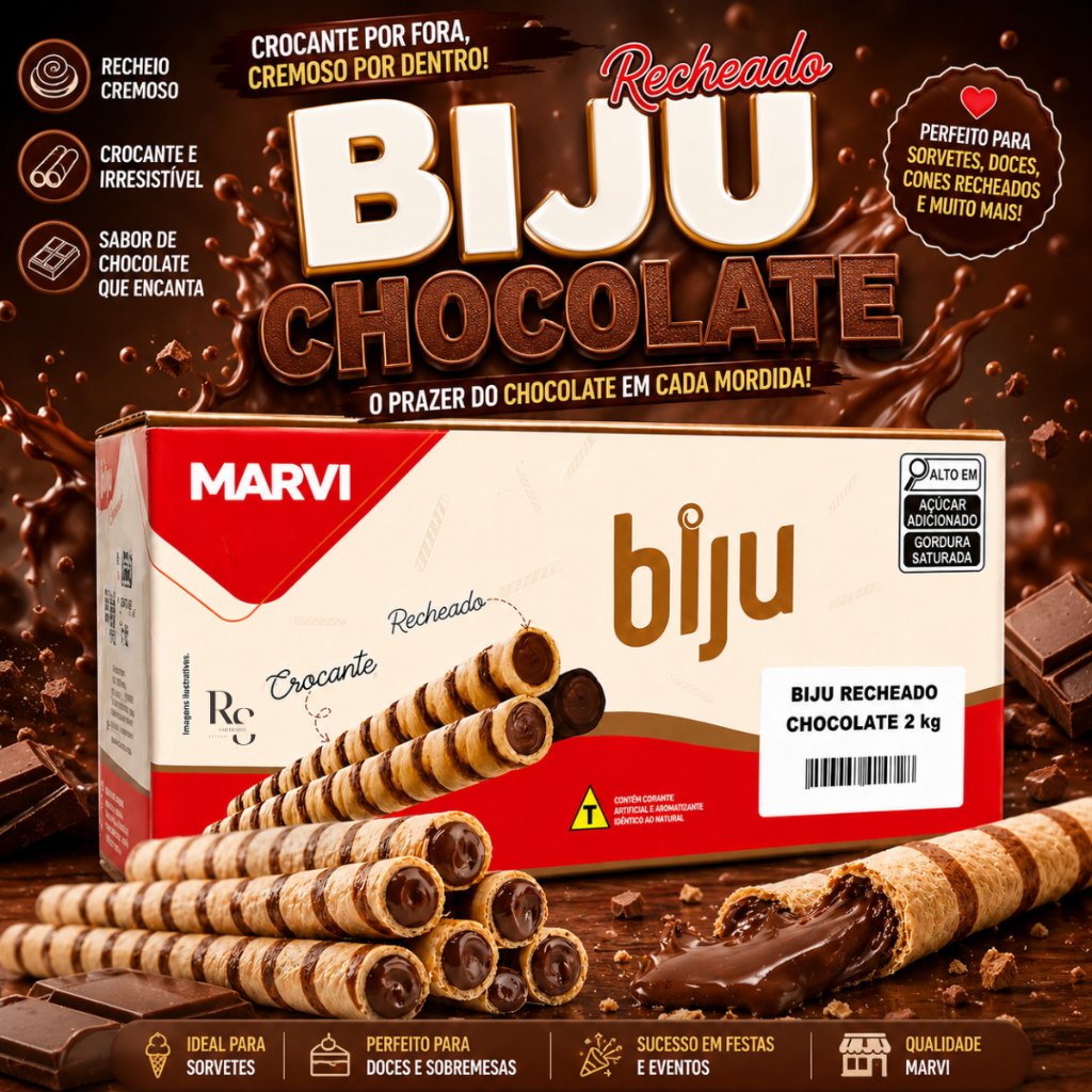 Canudinho Biju Recheado Chocolate Marvi 2KG