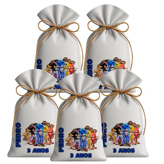 Kit 10 Saquinhos Sacolinhas Lembrancinha Festa Aniversário Tecido Personalizado Equipe Sonic
