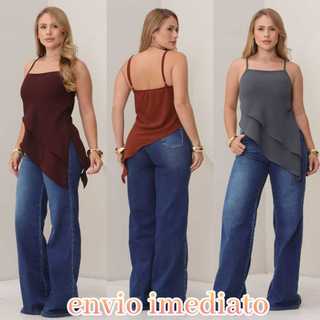 Blusa Regata Feminina Assimétrica Cruzada Com Alça Regulável social luxo