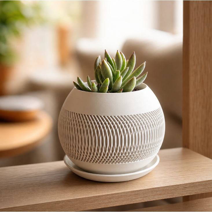 Vaso Orbital 3D Premium | Cachepot Luxo Suculentas Cactos Design Contemporâneo Minimalista Mesa Escritório Consultório