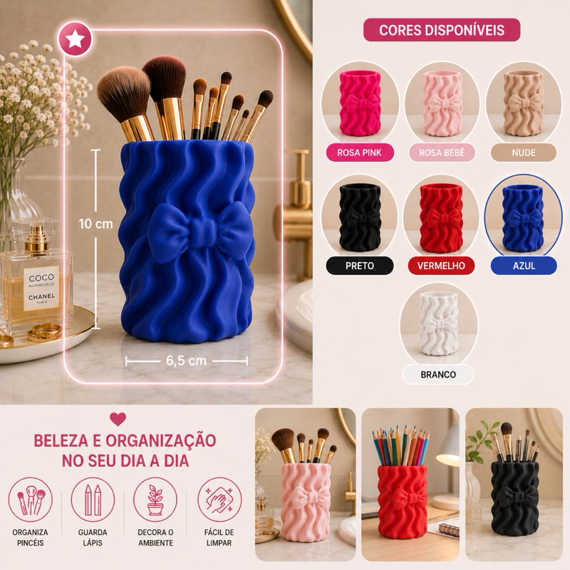 Porta Pincel Decorativo Com Laço Organizador Para Mesa De Maquiagem make