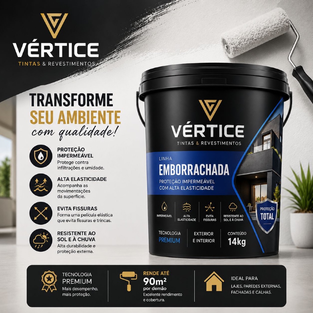 Tinta Emborrachada Impermeável 14Kg Vértice - Premium Interna e Externa Fosca Anti Umidade Proteção