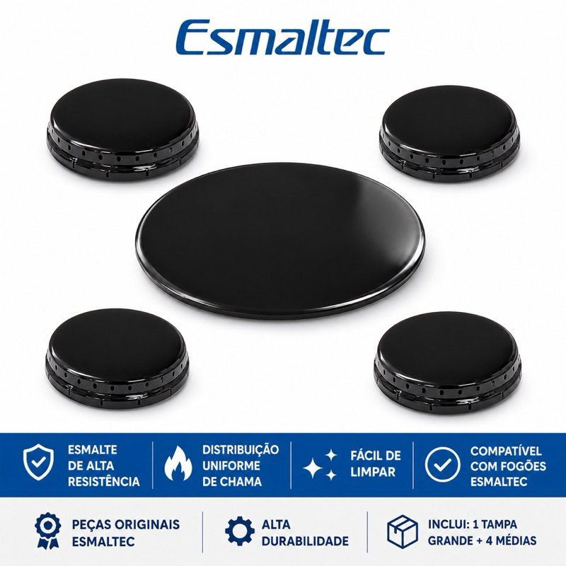 Kit 5 Tampas Espalhadores Para Fogão Esmaltec Agata 5 Bocas Esmaltado