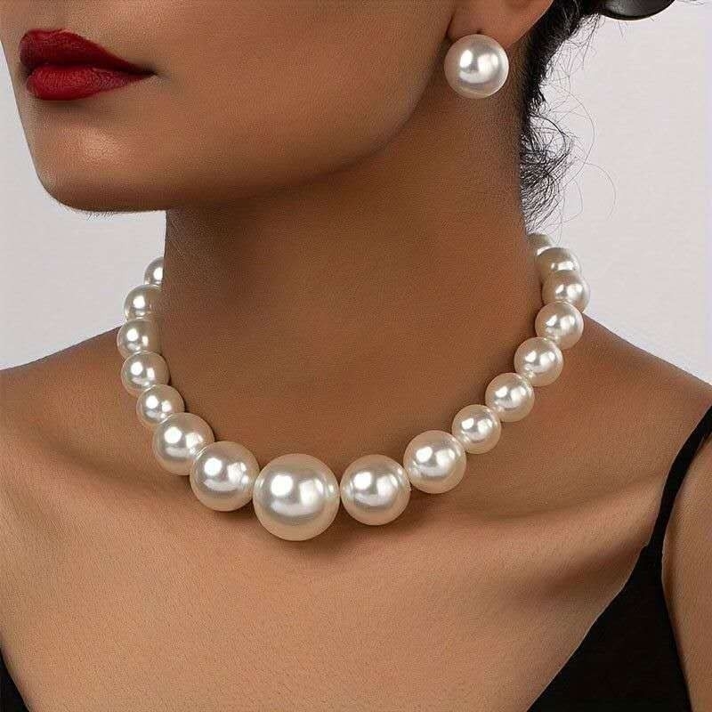 Colar  feminino perola artificial elegante micangas grande