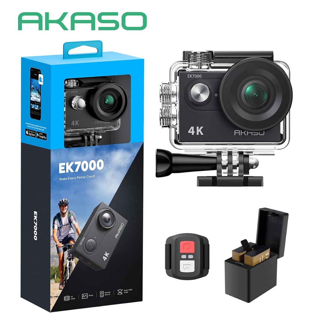 Câmera Ação AKASO EK7000 4K30FPS 20MP WiFi EIS Ultra HD Controle Remoto 4X Zoom