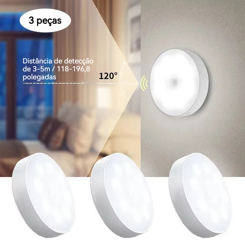 Luminária LED Branca com Sensor de Presença - Recarregável para Teto