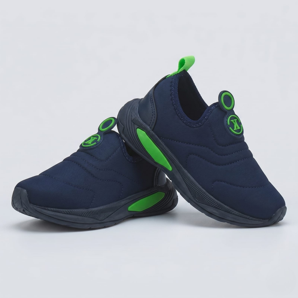 Kidstep Tenis Escolar Infantil Calce Fácil K Masculino Bordado Marinho com Verde