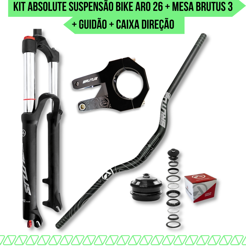 Kit Absolute Suspensão Bike Aro 26 Absolute Brutus FR Pro + Guidão E Mesa Brutus + Caixa Direção