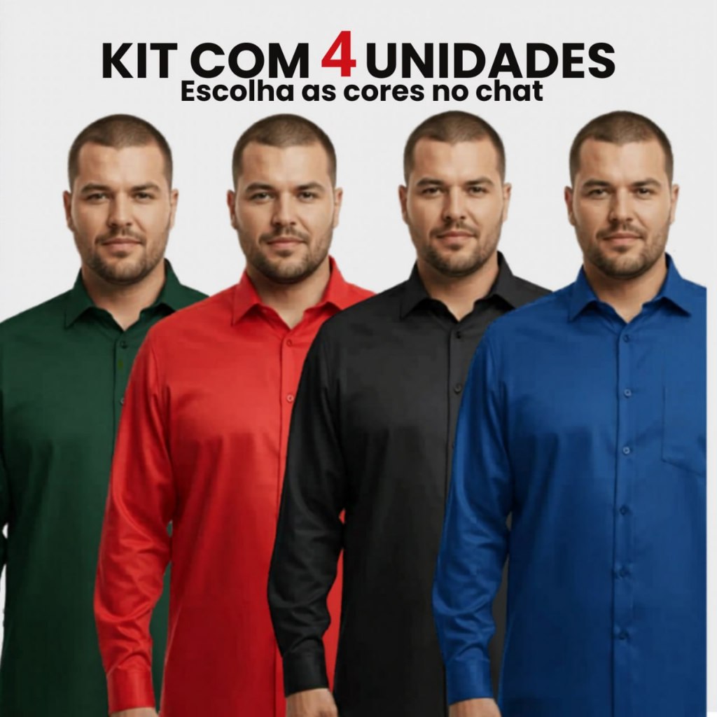 Kit 4 Camisa Social Masculina Manga Longa Extra Grande Blusa Social Masculina Plus Size Camisa Masculina Social