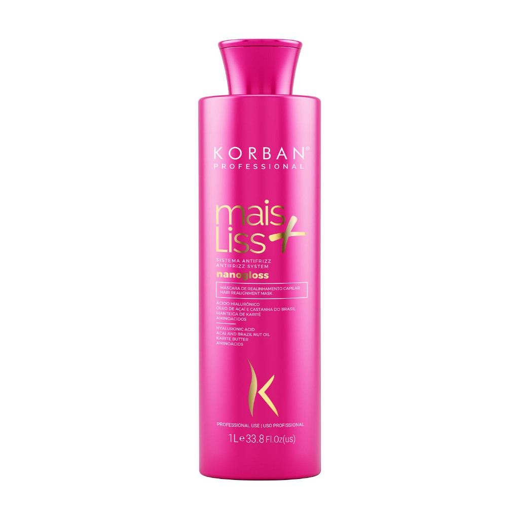 Progressiva Mais Liss Sem Formol 1L Korban – Alisamento Orgânico Antifrizz Cabelos Escuros e Loiros