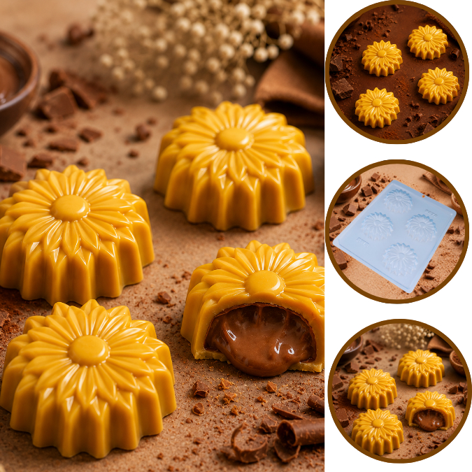 1~10 Forma BWB SIMPLES Para Chocolate Cód. 9878 - Girassol 17g. Para Festa Flores Bombom Trufa (CHOCO)