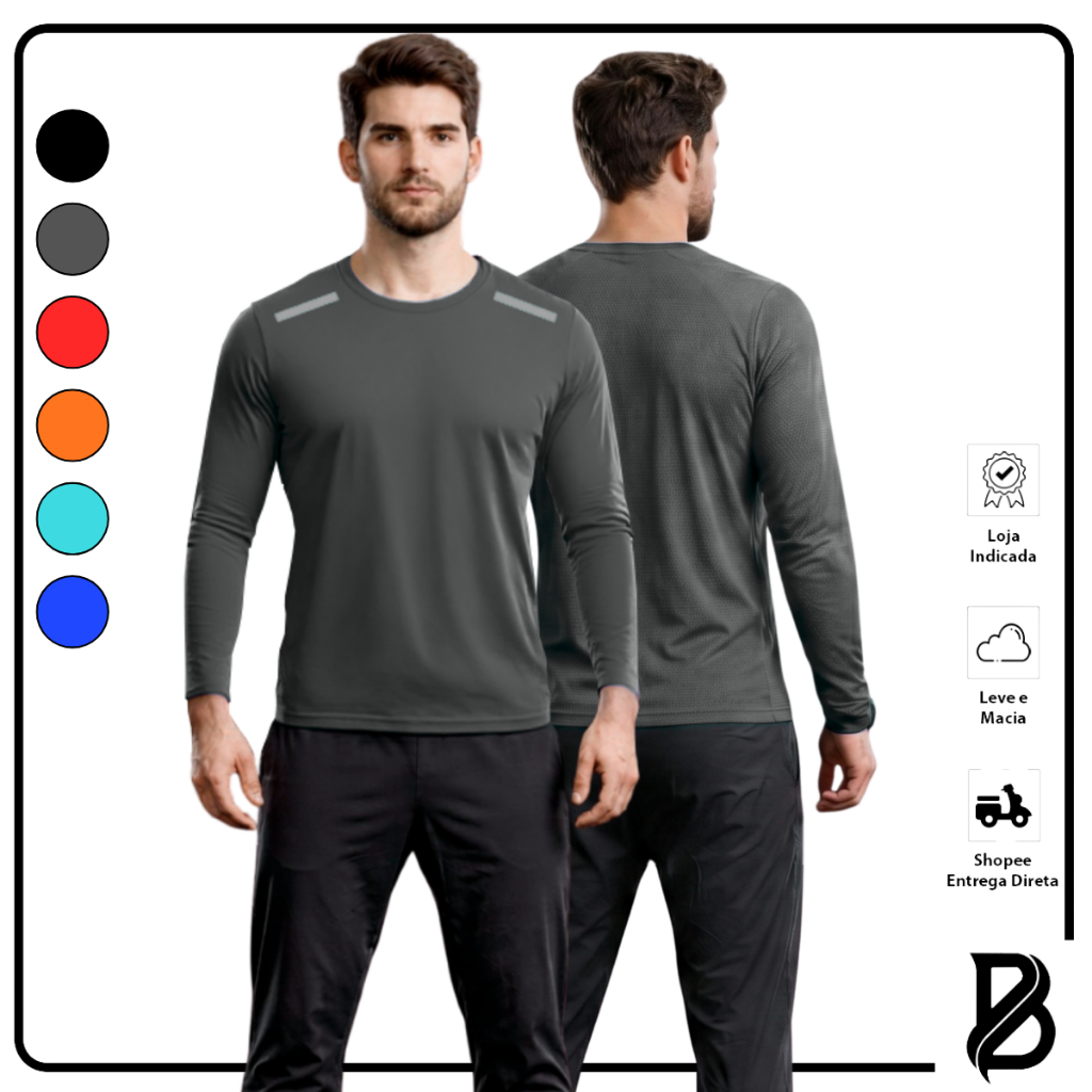 Camiseta Manga Longa Dryfit Refletiva Masculina Esportiva UV