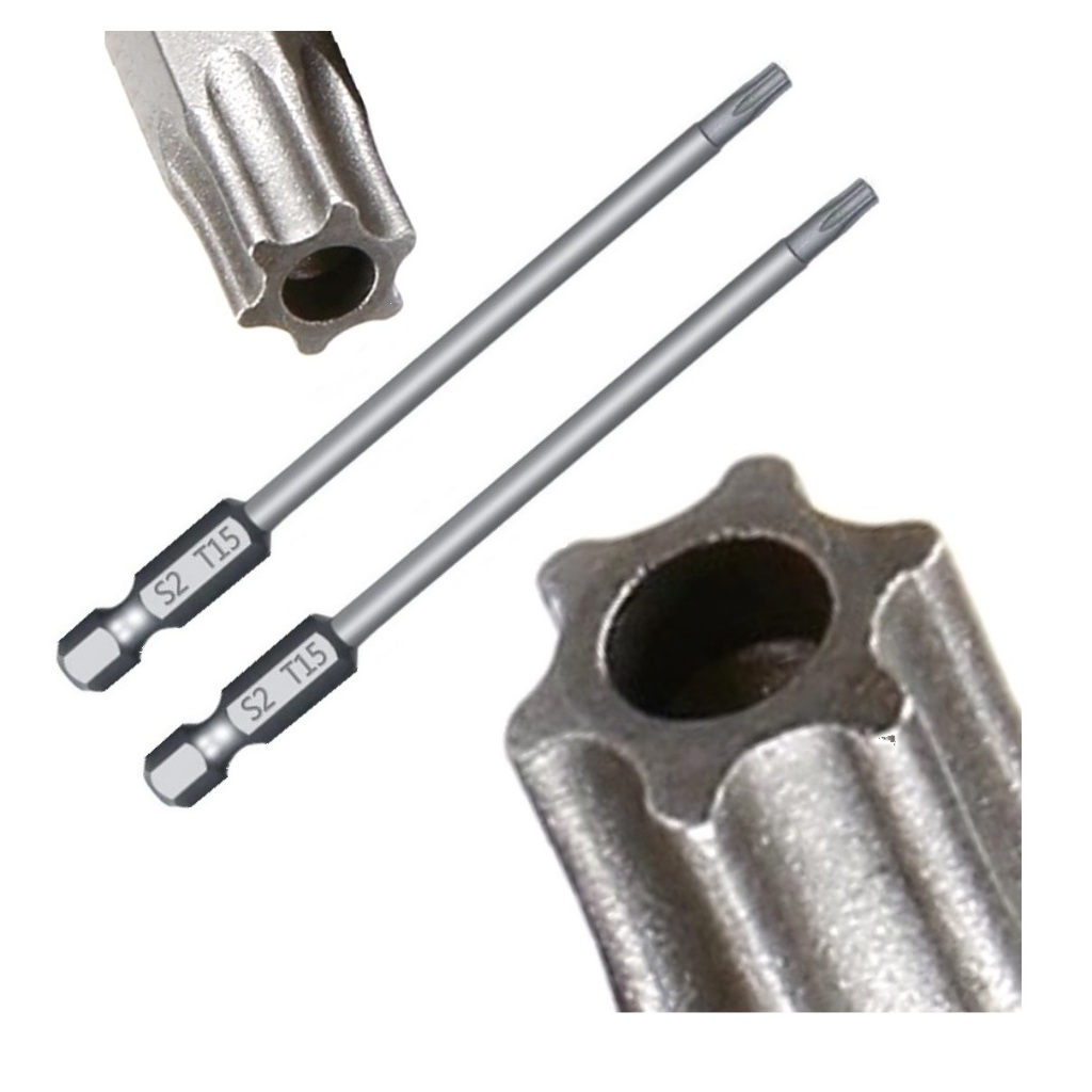 2 Pontas Bits Torx Furo Guia Longo T15 100mm Parafusadeira