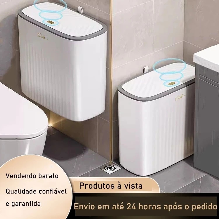 8L Lixeira grande com tampa de Click pressão, ideal para uso em cozinhas, salas e banheiros,Economizar espaço.