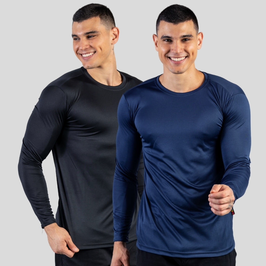 KIT 2 Peças Camisas Blusa Segunda Pele Unissex Camiseta Com Proteção Térmica Uv50 P/ Todos Esportes