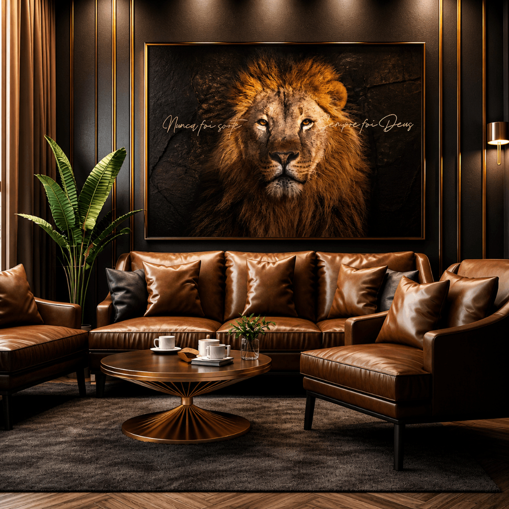 Quadro Decorativo 110x80cm Grande Hd Leão da Tribo de Judá Nunca Foi Sorte Sempre Foi Deus Sala Quarto Hall Casa Decoraç