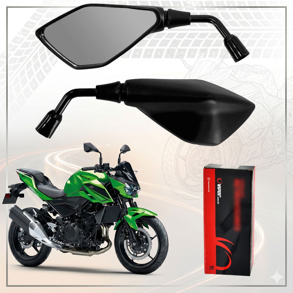 Retrovisor Z400 Kawasaki Fixo Perna Curta Padrão Curto P/ CG, POP, XRE, SAHARA Rosca HONDA