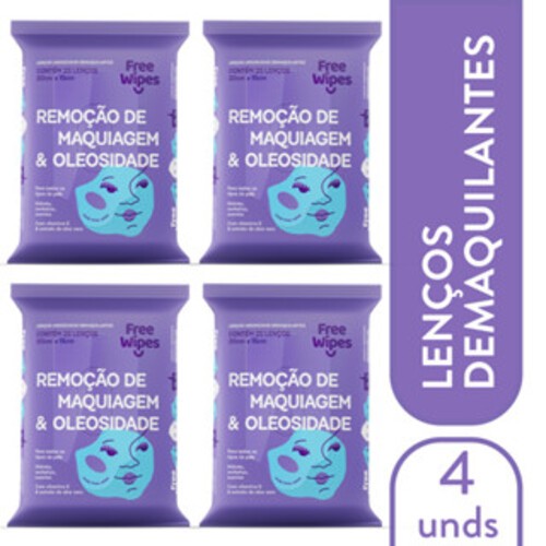 Kit 4 Lenços Umedecidos Demaquilantes Free Wipes – Limpeza Facial Completa
