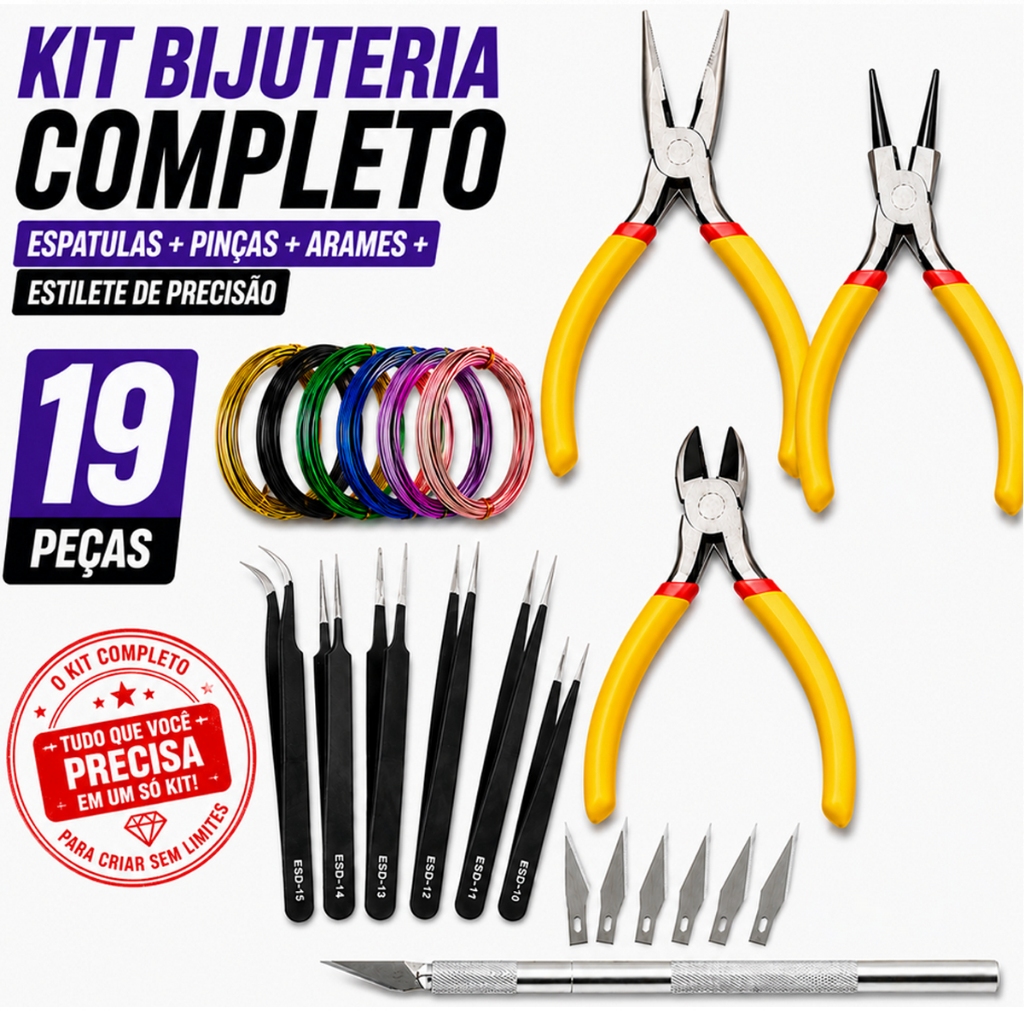 KIT BIJUTERIA PROFISSIONAL Completo Alicates Pinças Arames Ferramentas Artesanato DIY
