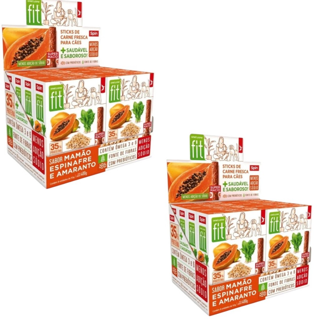 Produto Display Petiscos Para Cães Stick Fit Spin Pet - 50g - Mamão + Espinafre + Amaranto 16un
