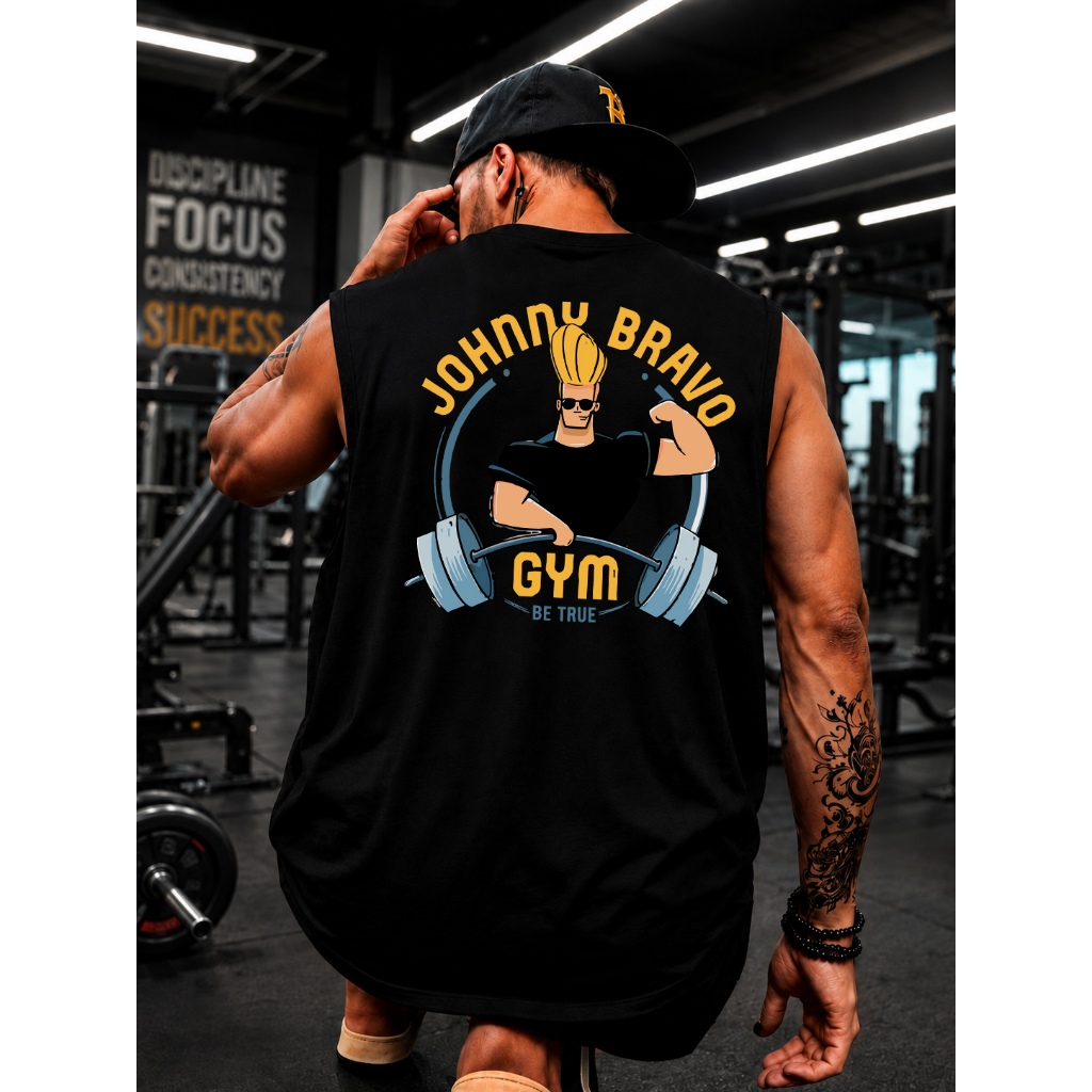 Regata Machão Masculina Johnny Bravo Academia Treino Fitness | Camiseta Cavada Esportiva