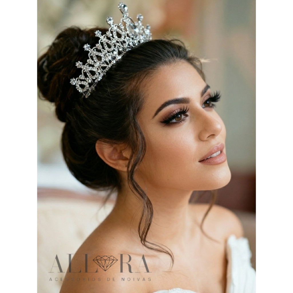 Coroa de Noiva Porta Coque Casamento Tiara Debutante Ensaio Festa 15 Anos