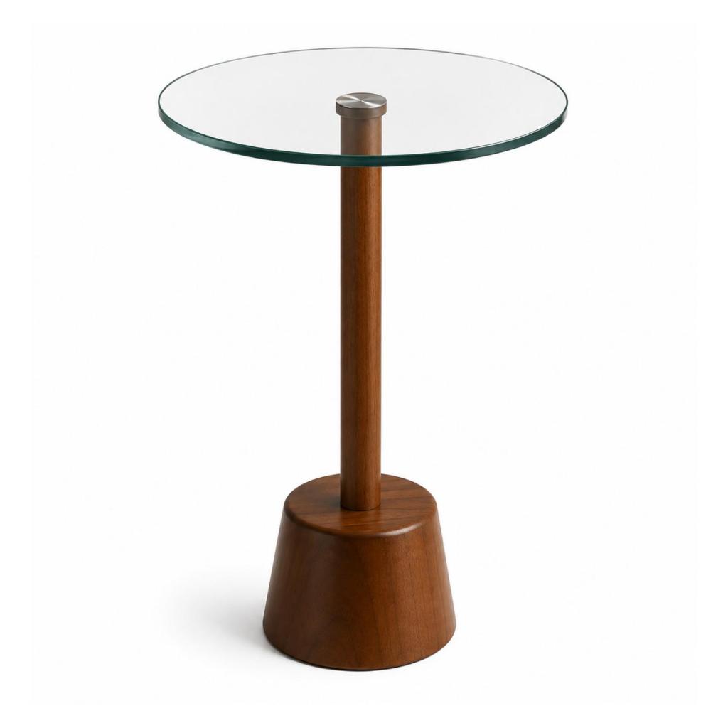 Mesinha Lateral de Madeira com Vidro – Elegância e Estilo Luxo Castanha