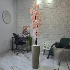 Arranjo Artificial Cerejeira Japonesa Salmão 150cm Vaso Grafiato Mármore Pedra