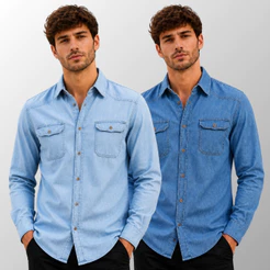 Kit 2 Camisa Jeans Social Masculina Manga Longa