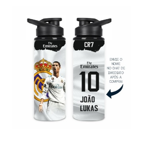 Garrafa Real Madri Cristiano Ronaldo Alumínio/Squezee 750ml Personalizada com nome