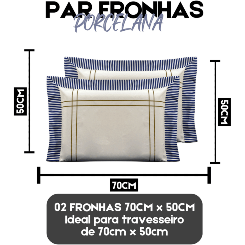 Kit 02 Fronhas Percal 180 Fios Porcelana Algodão para Travesseiro