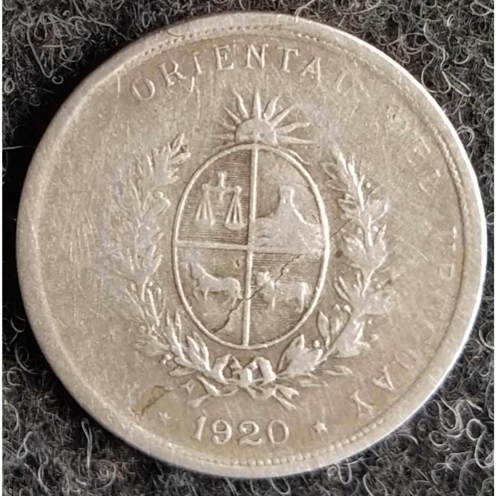 JR-733 Moeda Uruguai 20 Centésimos 1920 (Prata) - Período Peso Uruguaio 1862-1974